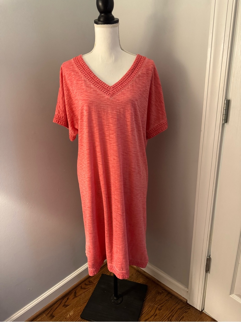 Chico's Pink Short Sleeve 100% cotton Shift Cozy Lounge Midi Dress Size 2